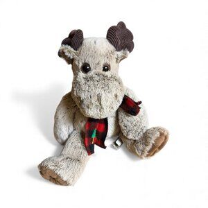 First & Main Christmas Moose Plush 14” Buffalo Plaid Scarf
